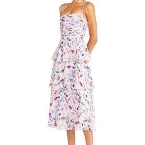 AMUR Multicolor Floral Tiered Midi Dress
